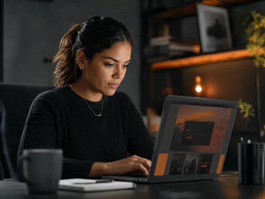 Designer criando uma landing page em um notebook