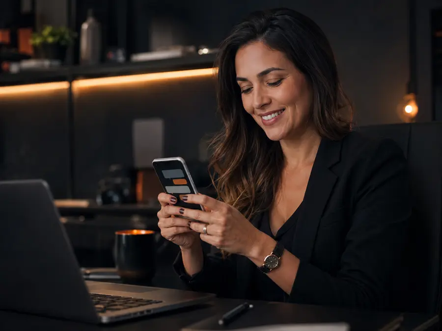 Empresária atendendo um cliente pelo celular